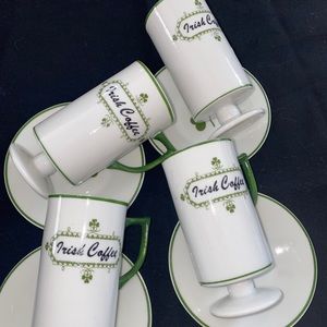 Irish Coffee cups saucers mugs set 4 Irish C&S 10A31 Bone China Vintage green